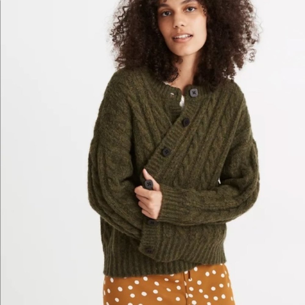 Madewell Olive Green Cable Knit Cardigan